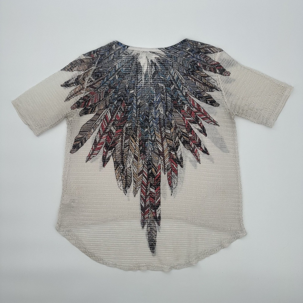 Charlotte‎ Russe Women's Feather Print Sheer Open Knit Boho Festival Top M Cream - Picture 5 of 8